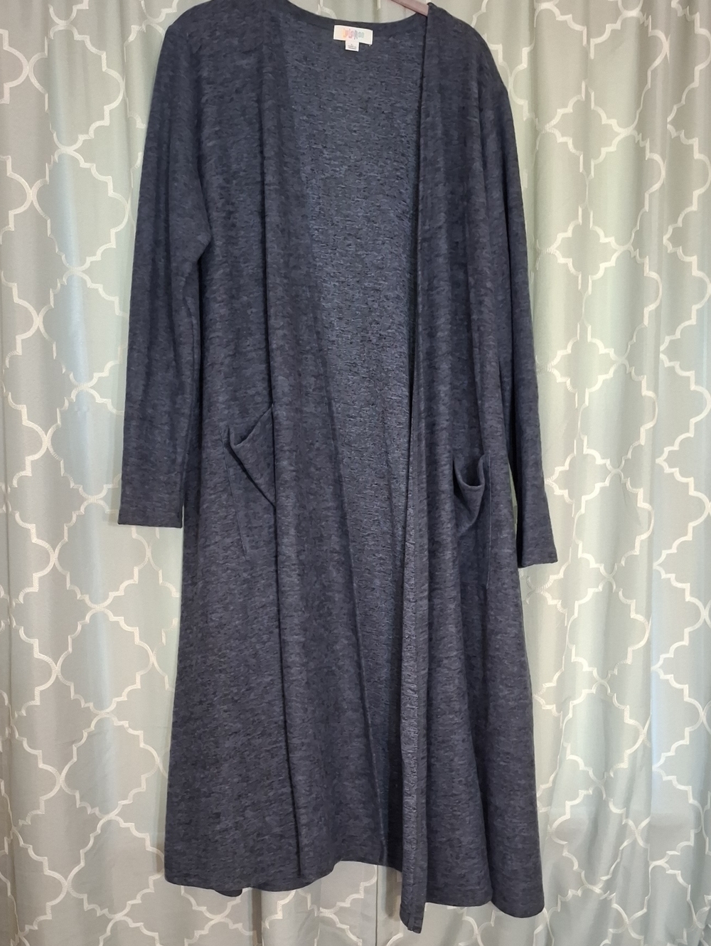 LuLaRoe Heathered Blue-Gray Longline Open Cardigan
